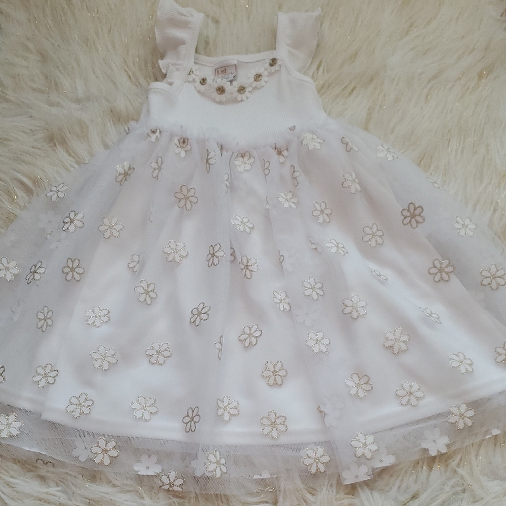 Girls White Floral Tulle Dress